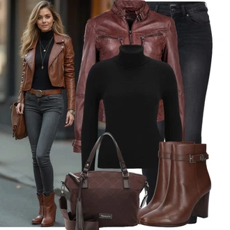 Dlouhé Outfit s ?erná/?edá/Tmav? ?edá Ko?ená bunda/Termální D?íny/Slim Fit D?íny/Zimní bunda/Push up D?ín/Motorká?ské D?íny/Ko?ené Boty/High Waist D?ínové Kalhoty/D?íny s Rozparkem Only "Módní vzhled na podzim"