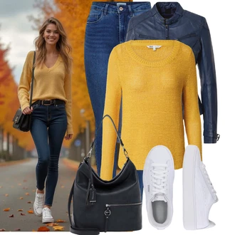 Outfity z 90. let Styl s Modrá/Tmav? modrá/Sv?tle modrá D?ínové Legíny/Jeggings/Skinny Kalhoty Only "Módní vzhled na podzim"