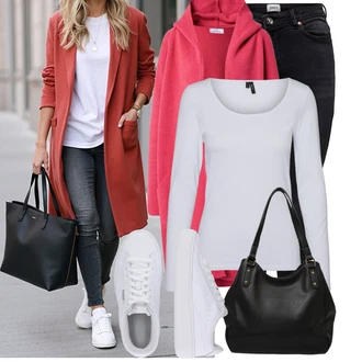 Outfit s Šedá/Krémová/Růžová/Bílá/Fialová/Stříbrný Jednoduchý top/Mužské běžecké boty/Dlouhá košile/Košile s dlouhým rukávem/Dlouhý top VERO MODA "Módní vzhled na podzim"