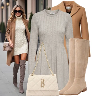 Outfit s Khaki/Béžová/Hnědá Bota se širokým nohavici/Jezdecká Bota/Špičatá Kozačka/Dlouhá Kozačka/Kozačka po Kolena/Klasická kozačka Dorothy Perkins "Módní vzhled na podzim"