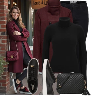 Moderní Matka nevěsty Outfit s Tmavě červená/Červená/Vínová Přechodový Kabát/Vlněný kabát/Vlněný Fleecový Kabát/Kabát z Kabanosu/Lodenový kabát/Duffle Kabát Only "Módní vzhled na podzim"Look: Klasické, Francouzské, Námořní, Moderní, Příliš oblečený, Chytrý příležitostný, Univerzitní