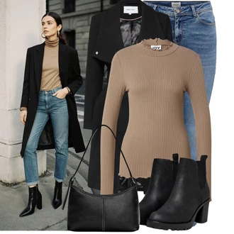 Outfit s Černá Kotníková Bota s Podšívkou/Chelsea Boty/Kožená kotníková bota/Gumová Kotníková Bota/Kožená bunda Only "Módní vzhled na podzim"