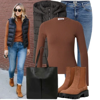 Outfit s Černá Velká Taška/Obchodní Taška/Taška/Kancelářská Taška/Shopper Taška/Taška Na Rameno About You "Outfit na podzim"