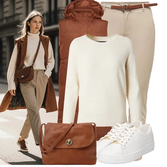 Outfit s Červená/Hnědá/Oranžová Letní peřová Bunda/Bunda na přetažení přes hlavu/Zimní Parka/Dlouhé Bundy Lascana "Outfit na podzim" Outfit s Červená/Hnědá/Oranžová Letní peřová Bunda/Bunda na přetažení přes hlavu/Zimní Parka/Dlouhé Bundy Lascana "Outfit na podzim"