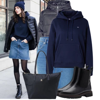 Narozeniny Léto Outfit s Modrá/Světle modrá/Tmavě modrá Džínová vintage sukně/Džínová Sukně Only "Outfit na podzim"Look: Bar, 18. narozeniny, Koncert, Chatky, Den matek, Oktoberfest, Škola, Matriční úřad, Narozeniny