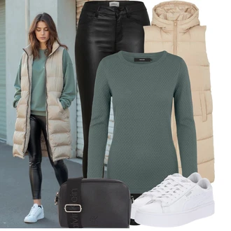 Outfit s Tmavě zelená/Zelená/Tyrkysový Svetr z Jemné Pleteniny/Svetr na kojení/Svetr s Kulatým Výstřihem/Jednoduchý Svetr/Termo Svetr VERO MODA "Outfit na podzim"