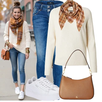 Outfit s Žlutá/Hnědá/Oranžová Šátek/Šál CODELLO "Outfit na podzim"