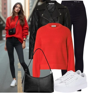 Léto Outfit s Černá/Tmavě zelená Kožené Bund/Motorkářská bunda/Motorkářské Bund/Bunda z Umělé Kůže Noisy may "Outfit na podzim"