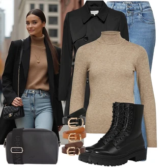 Moderní Matka nevěsty Outfit s Černá Přechodový Kabát/Trenčkot/Trenčkot/Letní Kabát/Kabát z Kabanosu Only "Outfit na podzim"Look: Business, Šik, Cool, Francouzské, Moderní, Kancelář, Příliš oblečený, Pracovní oděvy, Old Money