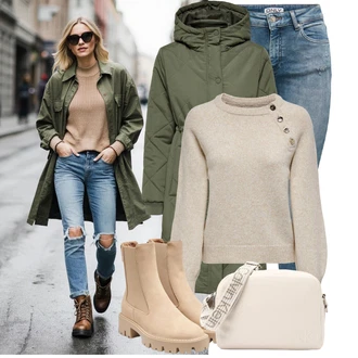 Outfit s Béžová/Krémová/Bílá Taška Přes Rameno/Pánská Taška/Taška/Klasická Taška Přes Rameno/Taška pro diabetiky/Malá Taška/Brašna/Sportovní Taška Přes Rameno Calvin Klein "Outfit na podzim"