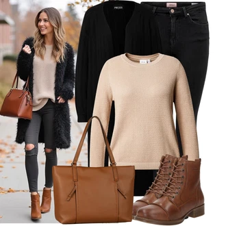 Elegantní Outfit s Černá/Tmavě modrá Kalhoty Džínové Legíny/Jeggings/Push up Kalhoty/Skinny Kalhoty Only "Outfit na podzim"Look: Styl, Cool, Elegantní, Francouzské, Old Money