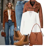 Hnědé kožené bundy móda pro plnoštíhlé outfity image