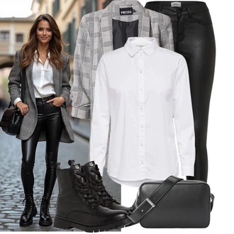 Zapínání na knoflíky Outfit s Bílá/Krémová Halenka Halenkové Body/Halenka se Stojatým Límcem/Halenka Slim Fit/Blůza s knoflíčkem/Businessová Halenka/Halenka s Dlouhým Rukávem/Žehlení odolná blůza JdY "Outfit na podzim"