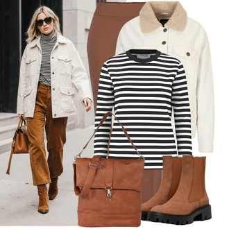 Outfit s Hnědá/Khaki/Béžová 3/4 Kalhoty/Kalhoty se Štěrbinou/Capri kalhoty/Mušelínové kalhoty/Mrkvová Kalhoty/Chinos/Úzká Kalhoty/Navlékací Kalhoty/Sportovní kalhoty střední délky/Obleková Kalhoty/Bengaline Kalhoty/7/8 Kalhoty Lascana "Outfit na podzim"