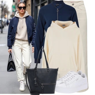 Dlouhé Outfit s Béžová/Khaki Džín s Širokou Nohavicí/Džíny Volného Střihu/Džíny Culottes/Džíny s Rozparkem Only "Outfit na podzim"