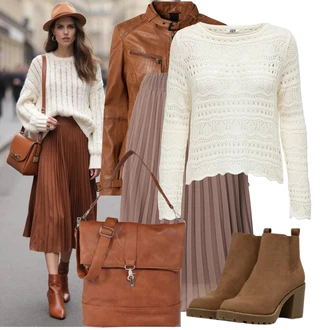 Léto Outfit s Hn?dá/Fialová/?edá Midi Sukn?/Moderní Sukn?/K?es?anská Sukn?/Italská Sukn?/Plisovaná Sukn?/Sukn? Pro Matriku/Sukn? do Délky Lýtka/Ma?kaná Sukn?/Sukn? Pro Svatebního Hosta Sublevel "Perfekt na podzim"