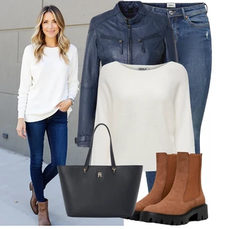 Outfit s Modrá/Tmavě modrá Kožené Bund Bunda z Umělé Kůže/Kožené Bund/Motorkářské Bund/Motorkářská bunda/Kožená vintage bunda/Bunda s Bočním Zipem/Kožená Bomber Bund Maze "Perfekt na podzim" Outfit s Modrá/Tmavě modrá Kožené Bund Bunda z Umělé Kůže/Kožené Bund/Motorkářské Bund/Motorkářská bunda/Kožená vintage bunda/Bunda s Bočním Zipem/Kožená Bomber Bund Maze "Perfekt na podzim"