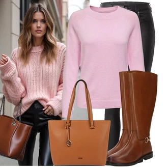 Outfit s Hnědá/Béžová/Oranžová Obchodní Taška/Taška/Taška Přes Rameno/Kancelářská Taška/Shopper taška/Sportovní Taška Přes Rameno/Taška Na Rameno L.CREDI "Perfekt na podzim"