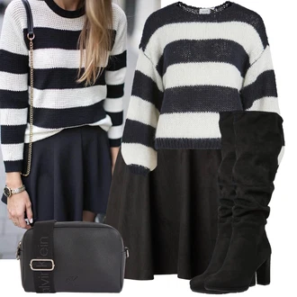 Outfit s Černá Kozačka Na Podpatku/Dlouhá Kozačka/Kozačka nad Kolena/Bota se širokým nohavici/Špičatá Kozačka/Kozačka po Kolena About You "Perfekt na podzim"