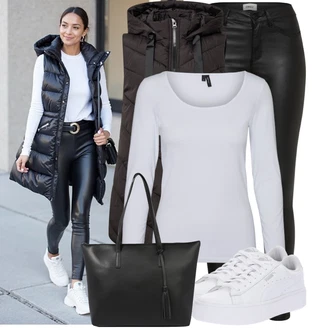 Outfit s Šedá/Krémová/Růžová/Bílá/Fialová/Stříbrný Jednoduchý top/Mužské běžecké boty/Dlouhá košile/Košile s dlouhým rukávem/Dlouhý top VERO MODA "Podzimní Look"