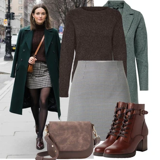 Outfit s Zelená/Tmavě Zelená Vlněný Kabát/Tweedový Kabát/Lodenový Kabát/Kabát Bouclé/Pletený Kabát/Vlněný Kabát Only "Podzimní Look"