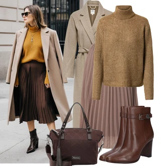 Léto Outfit s Hn?dá/Fialová/?edá Midi Sukn?/Moderní Sukn?/K?es?anská Sukn?/Italská Sukn?/Plisovaná Sukn?/Sukn? Pro Matriku/Sukn? do Délky Lýtka/Ma?kaná Sukn?/Sukn? Pro Svatebního Hosta Sublevel "Podzimní Look"