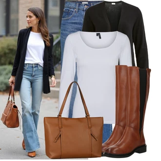 Outfit s Světle modrá/Modrá Džín s Širokou Nohavicí/Džíny Volného Střihu/High Waist Džínové Kalhoty/Džíny s Rozparkem/Zvonové Džíny/Džíny Culottes/Vintage džíny Only "Podzimní Look"