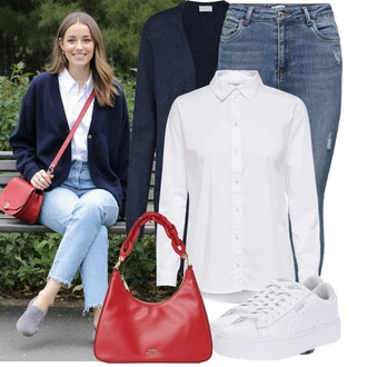 Outfity z džínu Párty s Bílá/Krémová Halenkové Body/Halenka se Stojatým Límcem/Halenka Slim Fit/Blůza s knoflíčkem/Businessová Halenka/Halenka s Dlouhým Rukávem/Žehlení odolná blůza JdY "Podzimní Look"Look: Bar, Svátek cukru, Matriční Úřad, Biřmování, Galavečer, Párty, Škola, Koncert, 40. narozeniny