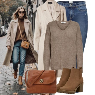 Outfit s Modrá/Tmavě Modrá/Světle Modrá Kožená bunda/Navlékací džíny/Kožené bundy/Džíny s Nízkým Sedem/Džín s Nízkým Pasem/Džíny s Dírou/Džíny s Rozparkem/Push up Džín/Kožené Boty/Kotníková Bota Only "Podzimní Look"