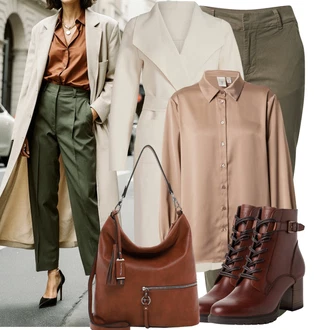 Narozeniny Léto Outfit s Šedá/Hnědá/Béžová Hedvábná Halenka/Halenka se Stojatým Límcem/Halenkové Body/Saténová Halenka yas "Podzimní Look"Look: Bar, Svátek cukru, Pohřeb, Biřmování, Večeře, Galavečer, Výročí, Opera, Párty, 40. narozeniny, 60. narozeniny, Křest, Koncert, Den matek, Škola, Zvláštní příležitosti, Narozeniny