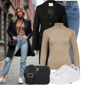 Outfit s Modrá/Světle Modrá/Tmavě Modrá Kožená bunda/Zimní bunda/Push up Džín/Navlékací džíny/Džín s Nízkým Pasem/Kožené Boty/Kotníková Bota/Džíny s Nízkým Sedem Only "Podzimní Look"