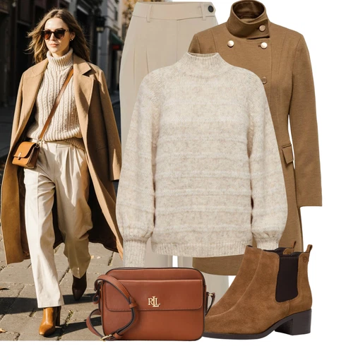 Kombinace Béžová/Khaki/Hnědá Palazzo Kalhoty/Culotte Kalhoty/Plisovaná Kalhoty/Plisovaná kalhoty/Navlékací Kalhoty/Slinky Kalhoty/Mušelínové kalhoty/Kalhoty s nášivkou uprostřed/Marlene Kalhoty Lascana