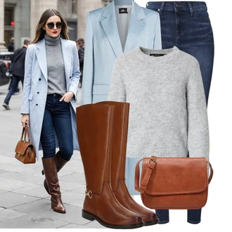 Outfit s Světle modrá/Modrá Lehký Kabát/Letní Kabát/Kabát s Úzkým Střihem/Midi Kabát/Dlouhý kabát/Dlouhý Kabát/Blazerový Kabát/Kašmírový Kabát/Frock Kabát karl lagerfeld "Podzimní Look"