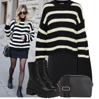 Gotický Outfit s Černá Šněrovací Kotníková Bota/Bojová Bota/Bota na Platformě/Šněrovací Kozačka na Platformě About You "Podzimní Look"Look: Gotický, Metal, Venkovní, Techno