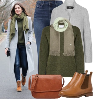 Muzikály Outfit s Khaki/Zelená/Béžová/Světle zelená/Tmavě zelená Šál Barts "Podzimní Look"Look: Muzikály, Pracovní