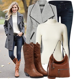 Moderní Matka nevěsty Outfit s Šedá/Světle šedá VERO MODA "Podzimní Look"Look: Splývavé, Moderní, Univerzitní, Kancelář, Business, Cool