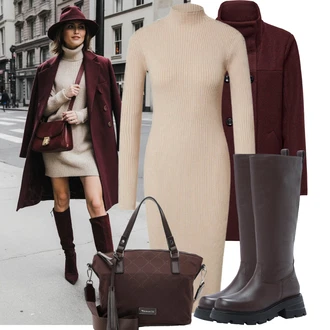 Moderní Matka nevěsty Outfit s Tmavě červená/Červená/Vínová Přechodový Kabát/Vlněný kabát/Vlněný Fleecový Kabát/Kabát z Kabanosu/Lodenový kabát/Duffle Kabát Only "Podzimní Look"Look: Klasické, Francouzské, Námořní, Moderní, Příliš oblečený, Chytrý příležitostný, Univerzitní