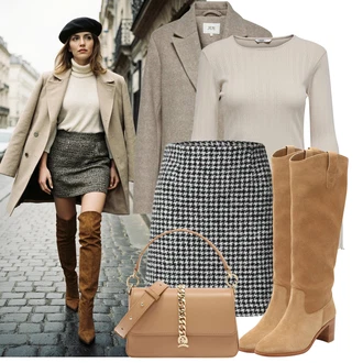 Outfit s Hnědá/Béžová Kozačka Na Podpatku/Bota se širokým nohavici/Špičatá Kozačka/Jezdecká Bota/Kozačka po Kolena/Vintage kozačka/Klasická kozačka/Dlouhá Kozačka/Kovbojská Bota Polo Ralph Lauren "Podzimní outfit na volný čas"