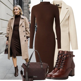 Outfit s Vínová/Hnědá/Tmavě hnědá/Tmavě červená Taška Přes Rameno/Obchodní Taška/Taška/Plenková Taška/Kancelářská Taška/Brašna/Sportovní Taška Přes Rameno Tamaris "Podzimní outfit na volný čas"