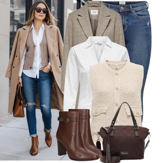 Outfit s Vínová/Hnědá/Tmavě hnědá/Tmavě červená Taška Přes Rameno/Obchodní Taška/Taška/Plenková Taška/Kancelářská Taška/Brašna/Sportovní Taška Přes Rameno Tamaris "Podzimní outfit na volný čas"