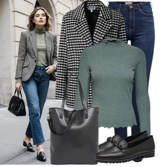 Outfit s Černá/Vínová/Hnědá Business Bota/Mokasín/Trotteur Tamaris, Černá/Tmavě šedá/Šedá Pánská taška/Velká taška/Obchodní Taška/Taška/Taška Přes Rameno/Kancelářská Taška/Shopper taška/Taška Na Rameno About You "Podzimní outfit pro každý den"