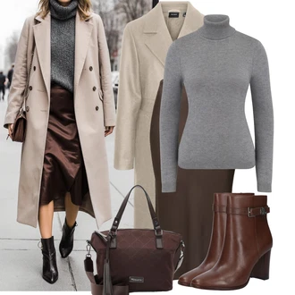 Narozeniny Léto Outfit s Hnědá/Tmavě hnědá/Šedá/Khaki Midi Sukně/Elastická Sukně/Tužková sukně/Sukně do Délky Lýtka/Sukně Pro Matriku/Moderní Sukně/Koktejlová Sukně Samsøe Samsøe "Podzimní outfit pro každý den"Look: Bar, 30. narozeniny, 40. narozeniny, 60. narozeniny, Koncert, Firemní večírek, Nový Rok, Zvláštní příležitosti, Divadlo, Matriční úřad, Narozeniny