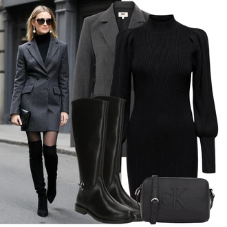 Výstřih kolem krku Outfit s Černá Svetrové Šaty/Zimní Pletené Šaty/Šaty S Rolákem/Pletené Šaty Only "Podzimní outfit pro každý den"