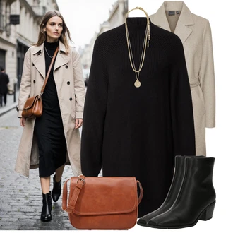 Outfit s Hnědá/Béžová Bagetová Taška/Taška/Klasická Taška Přes Rameno/Taška Na Notebook/Kancelářská Taška/Brašna/Sportovní Taška Přes Rameno About You "Podzimní outfit pro každý den"