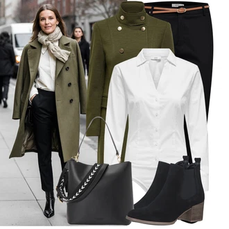 Outfit s Černá Chinos/Bengaline Kalhoty/Obleková Kalhoty/Úzká Kalhoty/Navlékací Kalhoty/Business Kalhoty B.young, Černá Nezařazené Only, Černá/Modrá Chelsea Boty/Kovbojská kotníková bota/Kotníková Bota s Podšívkou/Letní kotníková kozačka/Westernová Kotníková Bota Tamaris, Černá/Béžová/Bílá Pletená taška/Taška Přes Rameno/Shopper taška/Sportovní Taška Přes Rameno Seidenfelt Manufaktur "Podzimní outfit pro každý den"