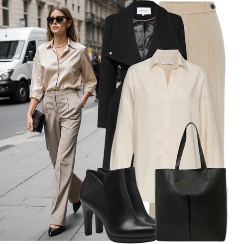 Kombinace Béžová/Khaki/Hnědá Palazzo Kalhoty/Culotte Kalhoty/Plisovaná Kalhoty/Plisovaná kalhoty/Navlékací Kalhoty/Slinky Kalhoty/Mušelínové kalhoty/Kalhoty s nášivkou uprostřed/Marlene Kalhoty Lascana