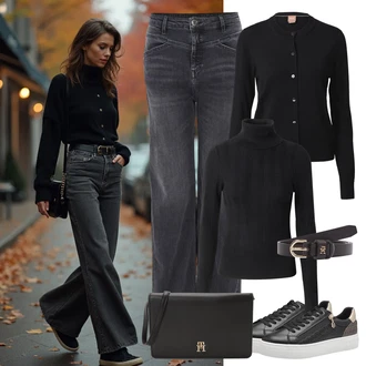 outfit mit Bež/Črna Superga Superge z Bleščicami/Usnjene superge/Superge Nizka/Plato-Sneaker/Ozka Superga/Superge Luknjasta/Superge Z Bočno Zadrgo Tamaris "popoln jesenski videz"