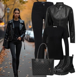 Hoja outfit mit Črna Baumwoll Pajkica/Pletena Pajkica/Pajkice z Razporkom/Podložena Pajkica/Neprosojna Pajkica/Push up Pajkice/Športna Pajkica/Usnjena Jakna/Tople Pajkice Pieces "praktičen jesenski videz"Look: Aerobika, Nordijska hoja, Hoja