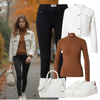 Poletje Za 60 in več outfit mit Siva/Svetlo modra/Svetlo zelena/Bela Torba za čez ramo/Poslovna torba/Vrečka za prenašanje/Pisarniška torba/Satchel torba Guess, Bela/Bež/Krem/Rjava Usnjene superge/Superge Nizka/Plato-Sneaker/Ozka superga/Poletne superge Guess "praktičen jesenski videz"