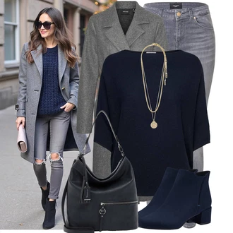 Outfit s Tmavě modrá/Modrá Špičatá Kozačka/Chelsea Boty/Kožená kotníková bota/Kotníková Bota s Podšívkou/Kožená bunda/Letní kotníková kozačka/Plochá Kotníková Bota/Kotníková Bota Na Podpatku Tamaris "Trendový podzimní outfit"